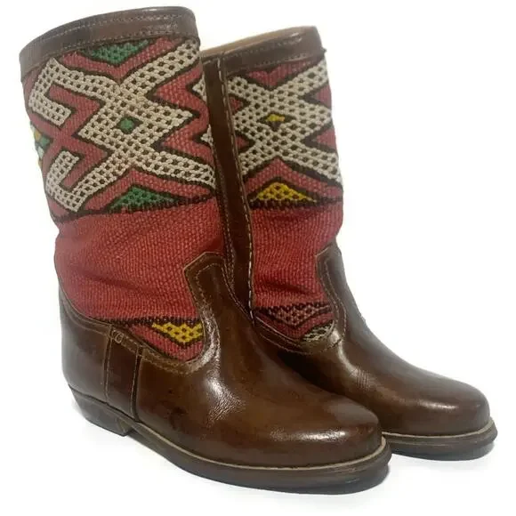 Capicua Kilim Moroccan Boots Size 9 Brown Leather Western Blanket Fabric NEW - Picture 12 of 13